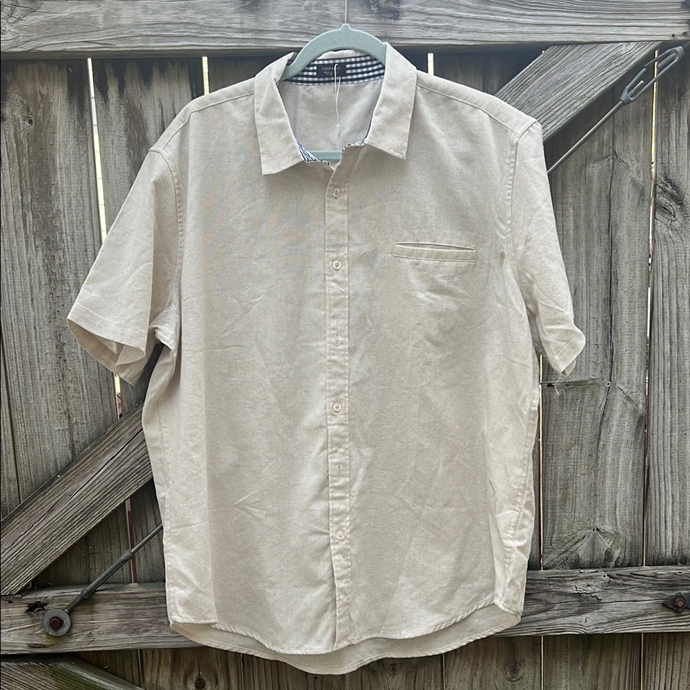 Men's Beige Short Sleeve linen Shirt
